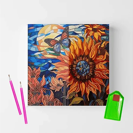 Kit Pintura Diamante Sinoart 30X30cm Girassol e Borboleta