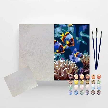 Tela Numerada 40X50cm - Vida Marinha - Arte Terapia