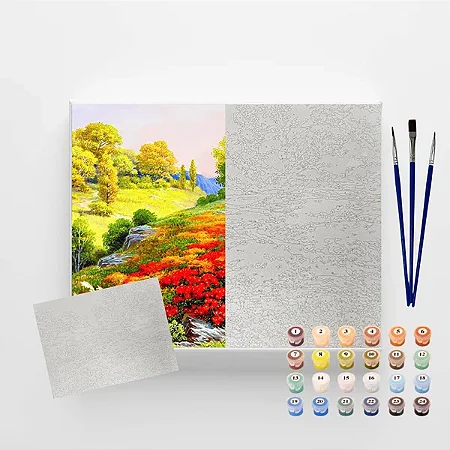 Tela Numerada 40X50cm - Paisagem de Campo - Arte Terapia