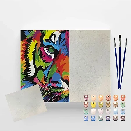 Tela Numerada 40X50cm - Tigre Colorido - Arte Terapia
