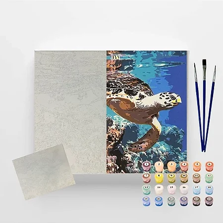 Tela Numerada 40X50cm - Tartaruga Marinha - Arte Terapia