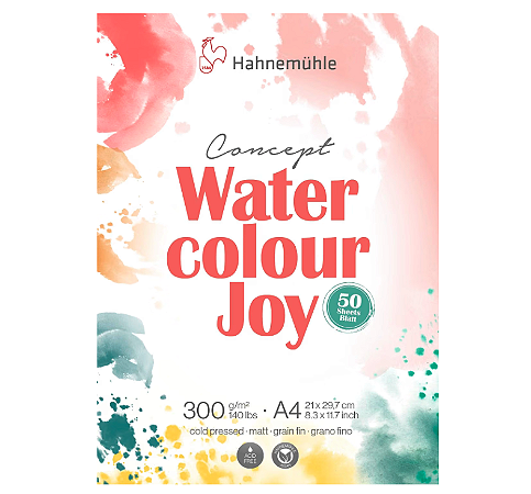 Bloco Aquarela Concept Joy 300 g/m² 50 Folhas Textura Fina - Tamanho A4