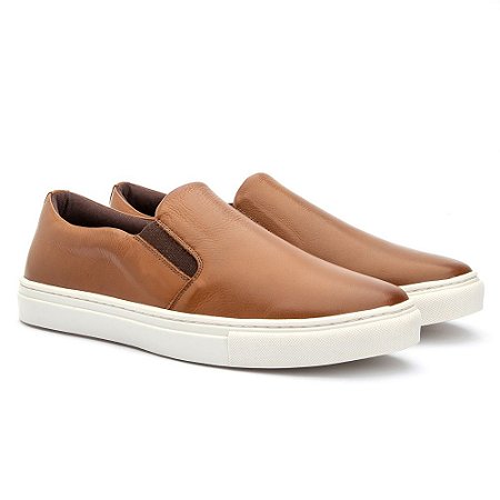 Tênis Slip On Masculino Couro Legítimo Caramelo Super Confortável - Loja  Santa Fé Calçados Masculinos e Femininos Franca