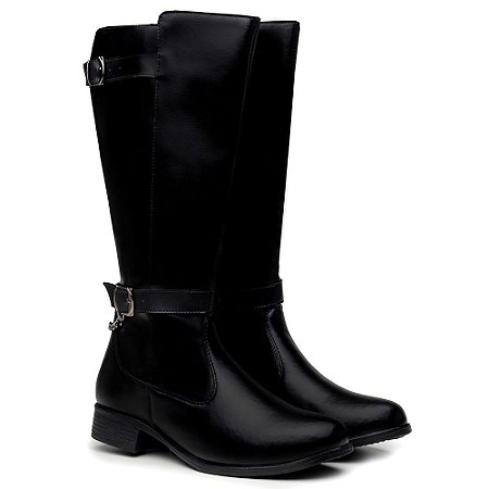 Bota Montaria Feminina Cano Alto Couro Preto