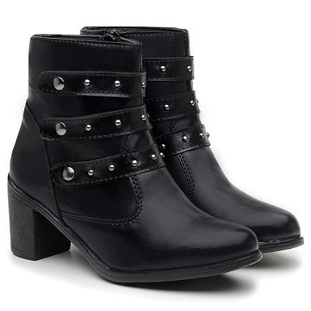 Bota Coturno Feminino Preto Cano Curto Tachas