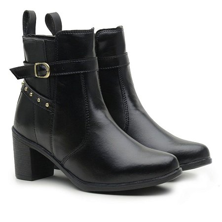 Bota Feminina Cano Baixo Couro Preto