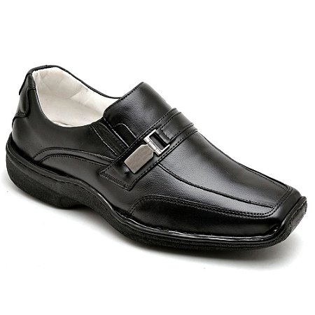 Sapato Casual Masculino Couro de Carneiro Pelica Preto Confortável Bico Quadrado