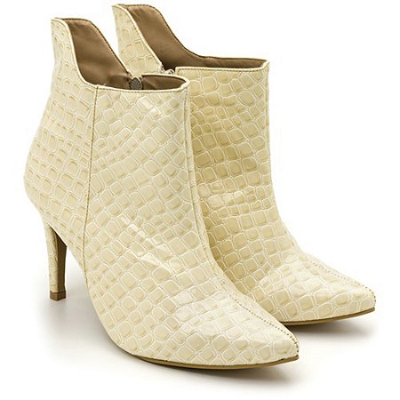 Bota Feminina Cano Curto Bico Fino Verniz Off White