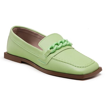 Mocassim Feminino Casual Verde Bico Quadrado