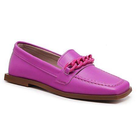 Mocassim Feminino Casual Pink  Bico Quadrado