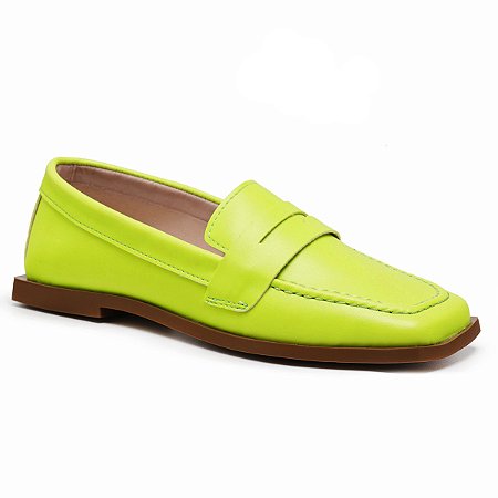 Mocassim Feminino Casual Amarelo Bico Quadrado