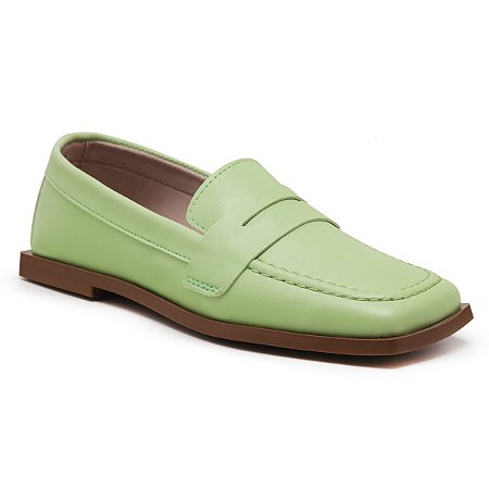 Mocassim Feminino Casual Verde Bico Quadrado