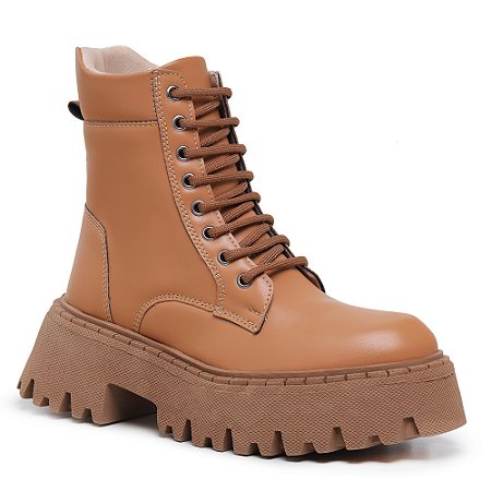 Bota Coturno Feminino Caramelo Sola Tratorada Cano Médio