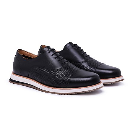 Sapato Casual Oxford Masculino Couro Legítimo Preto