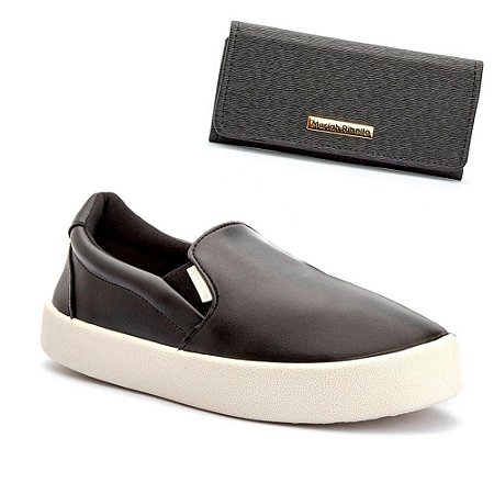 Tênis Slip On Preto Casual + Carteira Feminina Slim - Loja Santa Fé Calçados  Masculinos e Femininos Franca