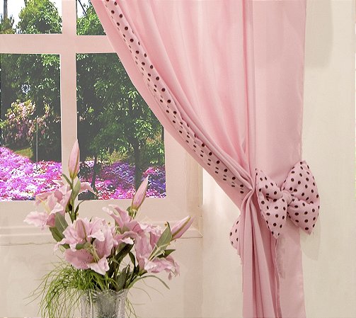 Cortina para quarto Ursinha Rosa 2 metros
