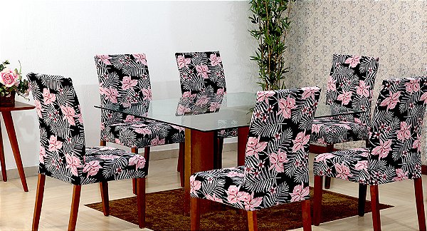 Capas de Cadeira 06 Lugares Floral Rosa