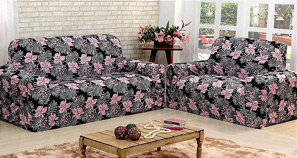 Capa de Sofá Adere Floral Rosa 02 e 03 Lugares