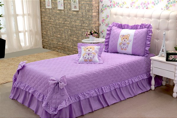 KIT COBRE LEITO URSINHA SOLTEIRO 3 PEÇAS LILAS