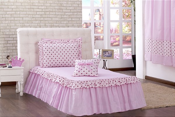 Kit Colcha Solteiro Infantil Princesa Rosa 03 peças