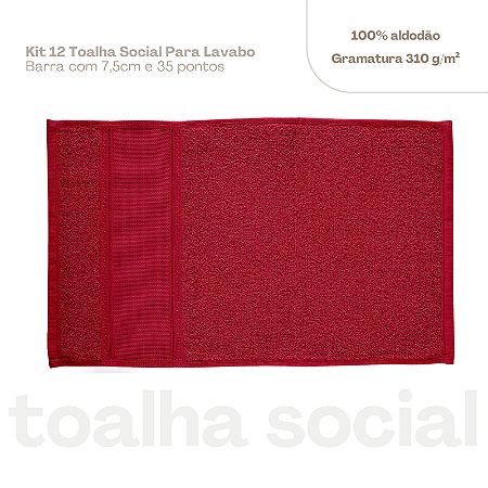 Kit 12 toalhas de lavabo social Vermelho Veludo