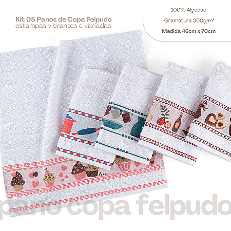 Kit 05 panos de copa para cozinha felpudos variados