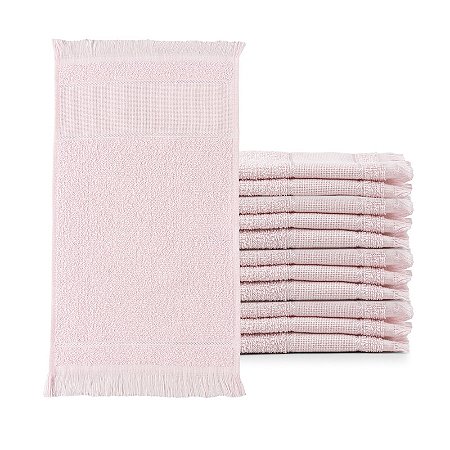 Kit com 12 Toalha Social Franjinha 23cm x 39cm Rosa Bebe