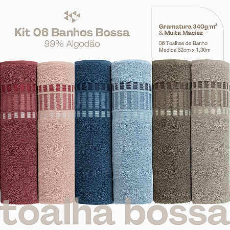 Kit 06 Toalhas de Banho Avulsas Bossa Azul, Marinho, Rosa, Vermelho, Marrom e Bege