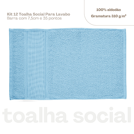 Kit 12 toalhas de lavabo social Azul Clarinho