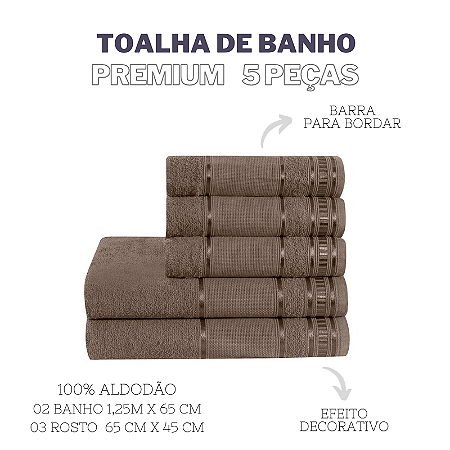JOGO DE BANHO PREMIUM 5 PEÇAS - Cor:Chocolate (Marrom)