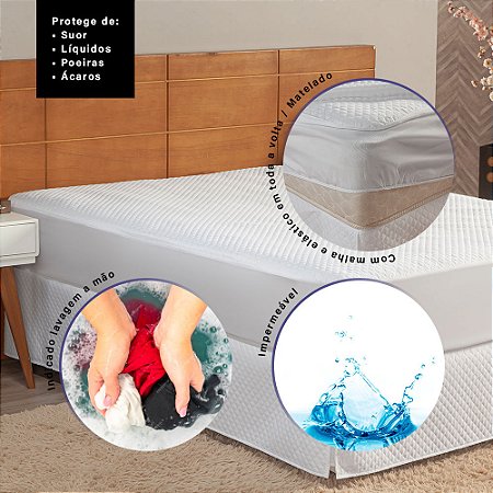 Protetor de Colchão Matelado Impermeável Casal 1 Peça 100% Poliéster - Branco