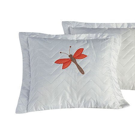 Kit 02 Capas de Almofadas 45cm x 45cm 2 Peças Bordada Libélula 100% Poliéster - Branco
