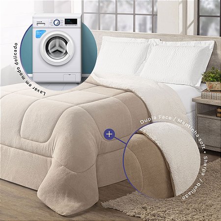 Coberdrom Cobertor Solteiro 1 Peça Maya Manta Soft e Sherpa de Carneiro 100% Poliéster