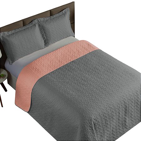 Cobre Leito Casal Padrão 3 Peças Clara 100% Poliéster Cor:CinzaRosê