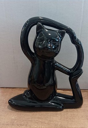 Escultura Gato de Cerâmica Geométrico Preto 17,5cm-Ela Decora