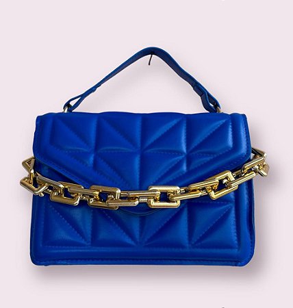 Bolsa Transversal Matelassê - Cor Azul, Couro Sintético - Modelo Ibiza