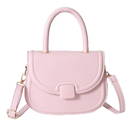 Bolsa Transversal com Alça de Mão Média - Cor Rosa Bebê, Couro Sintético - Modelo Camila