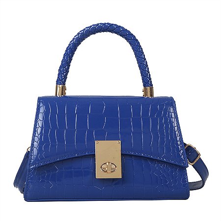 Bolsa Transversal - Cor Azul, Verniz Texturizado - Modelo Sophia