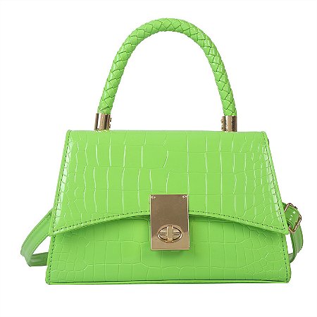 Bolsa Transversal - Cor Verde, Verniz Texturizado - Modelo Sophia