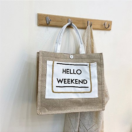 Bolsa de Praia - Cor Branco, Tecido Rústico - Modelo Sun