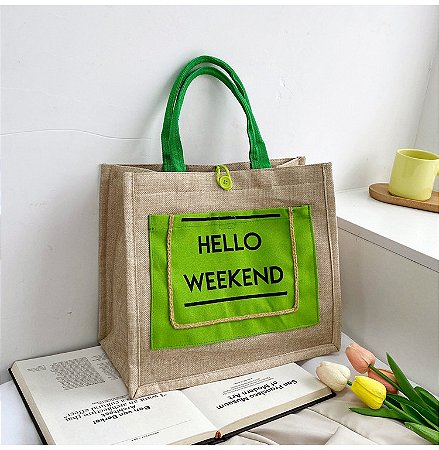 Bolsa de Praia - Cor Verde, Tecido Rústico - Modelo Sun