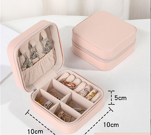 Mini Porta Jóias Portátil - Cor Rosa, Couro Sintético - Modelo Gio