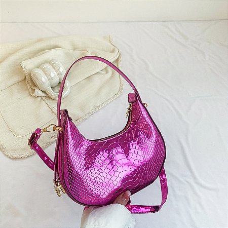 Bolsa Baguette Canoa - Cor Rosa, Couro Sintético - Modelo Lívia