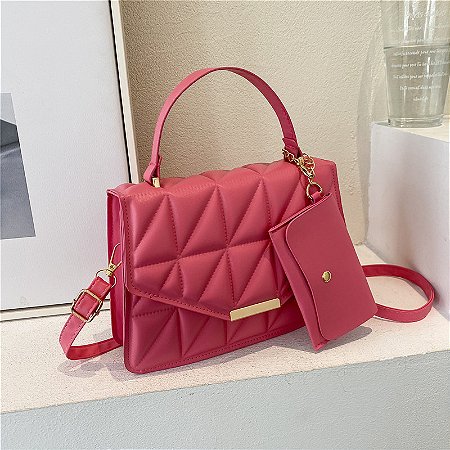 Bolsa Tiracolo Matelassê - Cor Rosa, Couro Sintético - Modelo Georgia