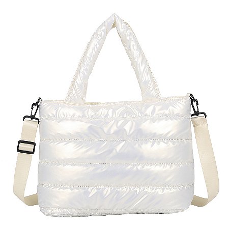 Bolsa Tote Puffer - Cor Branco, Poliéster - Modelo Hannah