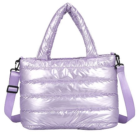Bolsa Tote Puffer - Cor Lilás, Poliéster - Modelo Hannah