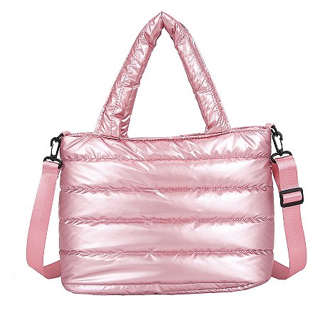 Bolsa Tote Puffer - Cor Rosa, Poliéster - Modelo Hannah
