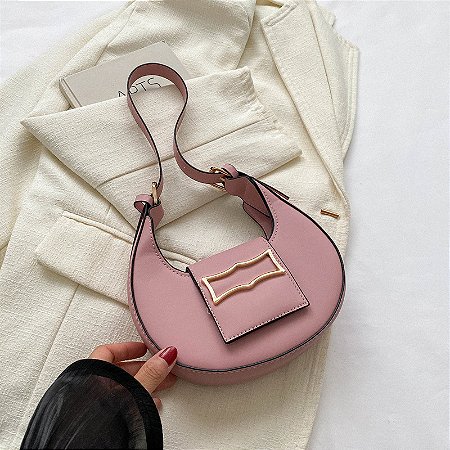 Bolsa Tiracolo Canoa - Cor Rosa, Couro Sintético - Modelo Nanda
