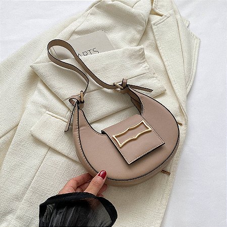 Bolsa Tiracolo Canoa - Cor Bege, Couro Sintético - Modelo Nanda