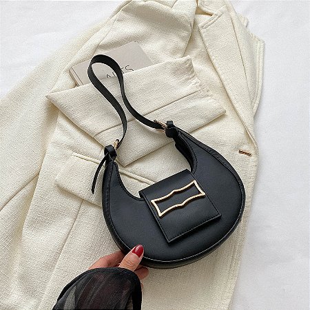 Bolsa Tiracolo Canoa - Cor Preto, Couro Sintético - Modelo Nanda